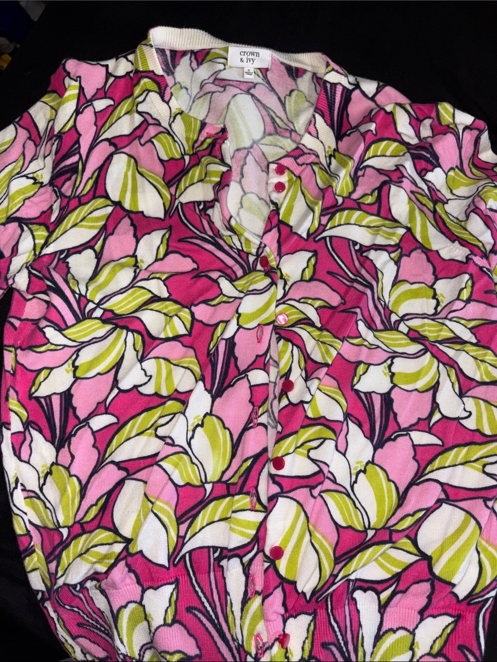 crown & ivy Pink Floral Button-Up Cardigan